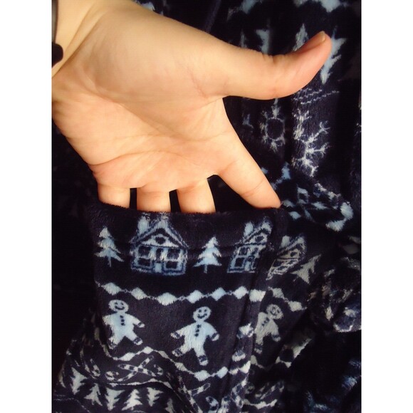 Sleep Chic Holiday Gingerbread Hooded Robe W/Pockets Super Soft Sz Medium Navy - Picture 5 of 8